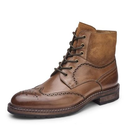 Pria berujung kaki kulit cokelat Chelsea Boots, kulit renda sepatu pergelangan kaki untuk pesta