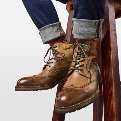 Pria berujung kaki kulit cokelat Chelsea Boots, kulit renda sepatu pergelangan kaki untuk pesta