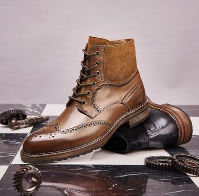 Pria berujung kaki kulit cokelat Chelsea Boots, kulit renda sepatu pergelangan kaki untuk pesta