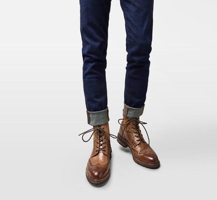 Pria berujung kaki kulit cokelat Chelsea Boots, kulit renda sepatu pergelangan kaki untuk pesta