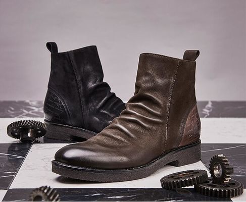 Goodyear Welted Boots Kulit, Retro Pria Brogue Chelsea Boots