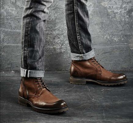 Bullock Pria Brown sepatu bot kulit gaun, kulit asli Martin Cowboy Boots