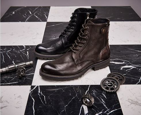 Ukuran Normal Pria Brown Chelsea Boots Full Grain Kulit Tinggi Top Casual Shoes