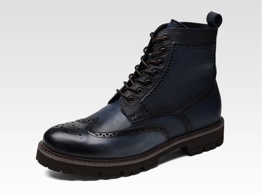 Hitam / cokelat Pria kulit Brogue Sepatu pergelangan kaki Berkilau Gaya Mode