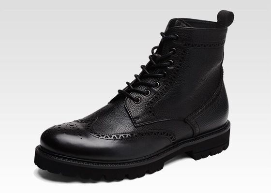 Hitam / cokelat Pria kulit Brogue Sepatu pergelangan kaki Berkilau Gaya Mode