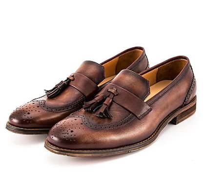 Spring / Autumn Brown Pria Woven Kulit Slip On Sepatu Untuk Pesta