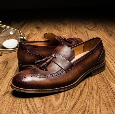 Spring / Autumn Brown Pria Woven Kulit Slip On Sepatu Untuk Pesta