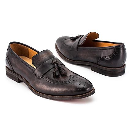Spring / Autumn Brown Pria Woven Kulit Slip On Sepatu Untuk Pesta
