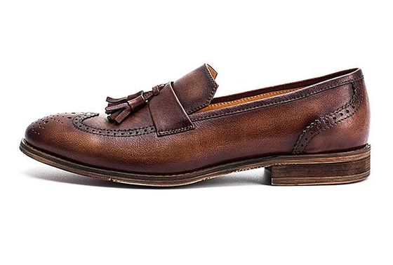 Spring / Autumn Brown Pria Woven Kulit Slip On Sepatu Untuk Pesta