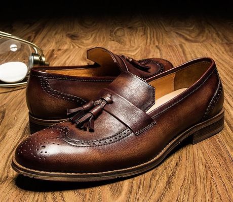 Spring / Autumn Brown Pria Woven Kulit Slip On Sepatu Untuk Pesta