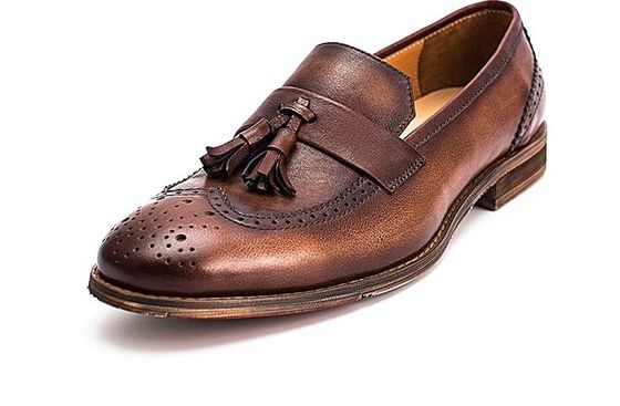 Spring / Autumn Brown Pria Woven Kulit Slip On Sepatu Untuk Pesta