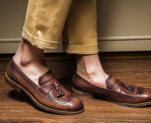 Spring / Autumn Brown Pria Woven Kulit Slip On Sepatu Untuk Pesta