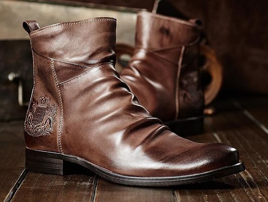 Round Toe Pria Sepatu Sepatu Sepatu Ankle Kulit Asli Pria Sepatu Elevator