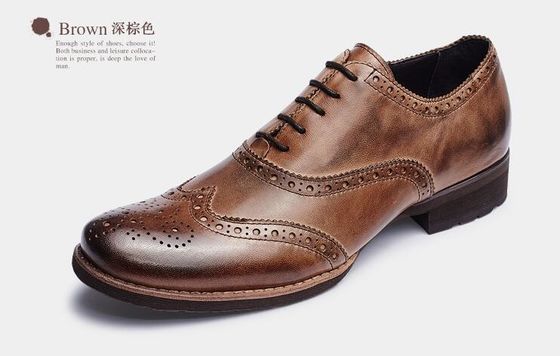 Soft Men'S Casual Shoes Normal Size Brown Kulit Brogue Sepatu