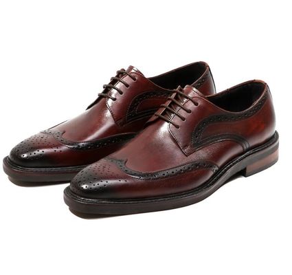 Derby Style Pria Brown Lace Up Shoes Flat Pria Woven Kulit Slip On Sepatu