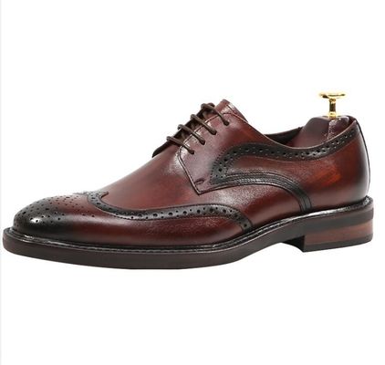 Derby Style Pria Brown Lace Up Shoes Flat Pria Woven Kulit Slip On Sepatu