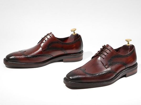 Derby Style Pria Brown Lace Up Shoes Flat Pria Woven Kulit Slip On Sepatu