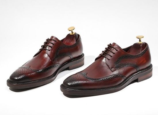 Derby Style Pria Brown Lace Up Shoes Flat Pria Woven Kulit Slip On Sepatu