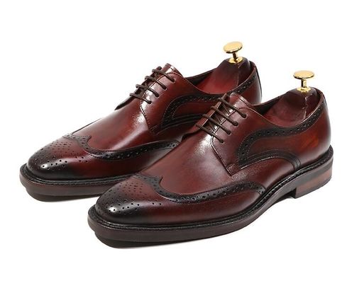 Derby Style Pria Brown Lace Up Shoes Flat Pria Woven Kulit Slip On Sepatu