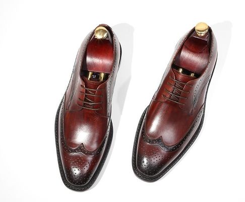 Derby Style Pria Brown Lace Up Shoes Flat Pria Woven Kulit Slip On Sepatu