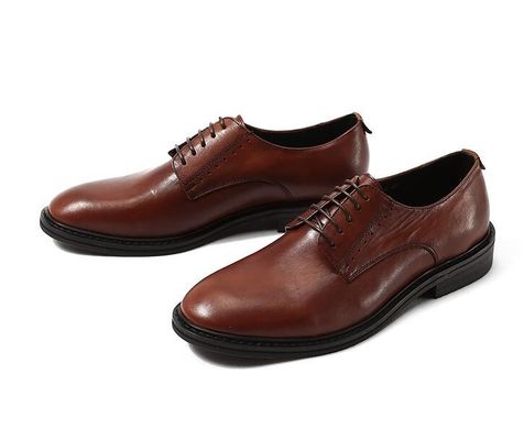 Fashion Embossing Mens Kulit Pakaian Sepatu Brown Round Toe Standar Sepatu Menari