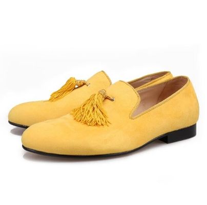 High End Pria Velvet Loafers Dengan Tassels Ukuran Disesuaikan