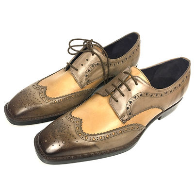 Pria double gaun biarawan sepatu brogue detail dalam kulit lilin finishing