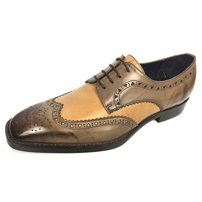 Pria double gaun biarawan sepatu brogue detail dalam kulit lilin finishing