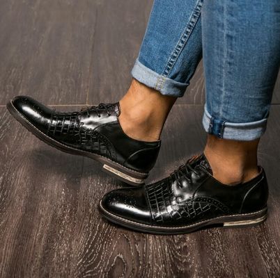 Sepatu Kulit Buaya Patina untuk Pria, Brogue Wingtips Sepatu Pria Kulit Eksotik