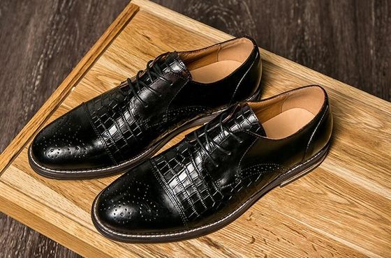 Sepatu Kulit Buaya Patina untuk Pria, Brogue Wingtips Sepatu Pria Kulit Eksotik