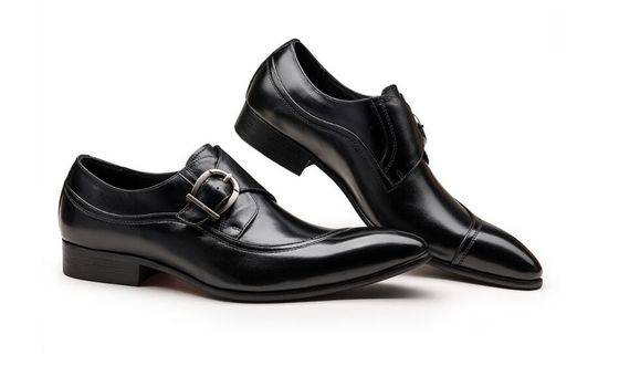 Round Toe Hitam Derby Pria Kulit Pakaian Sepatu Dengan Buckle Perjamuan Oxford