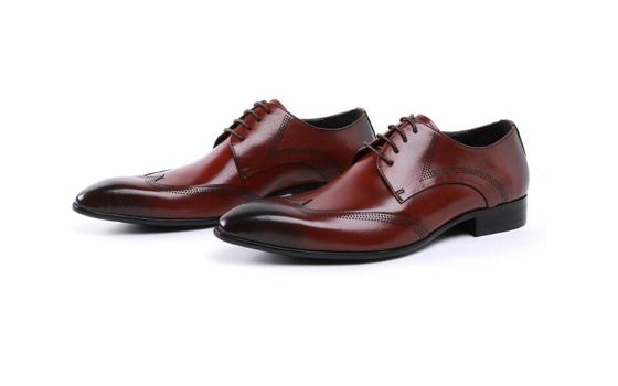 Custom Brogue Brown sikat off sepatu kulit nyaman gaun untuk pria