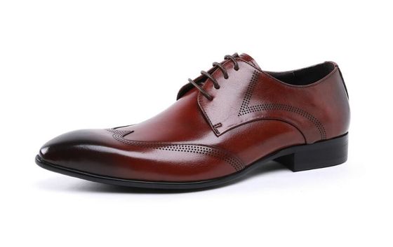 Custom Brogue Brown sikat off sepatu kulit nyaman gaun untuk pria