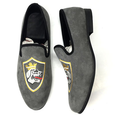 Komfort tahan lama Full Grain Kulit Loafers, abu-abu tangan dicat Loafers
