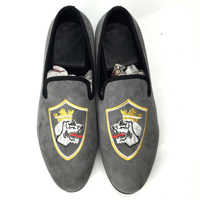 Komfort tahan lama Full Grain Kulit Loafers, abu-abu tangan dicat Loafers