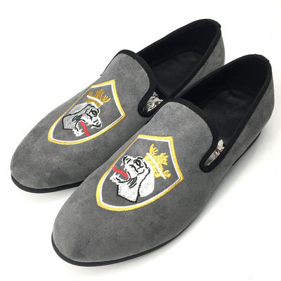 Komfort tahan lama Full Grain Kulit Loafers, abu-abu tangan dicat Loafers