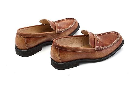Pria Bernafas Brown Penny Loafers, Sepatu Loafer Kulit Asli