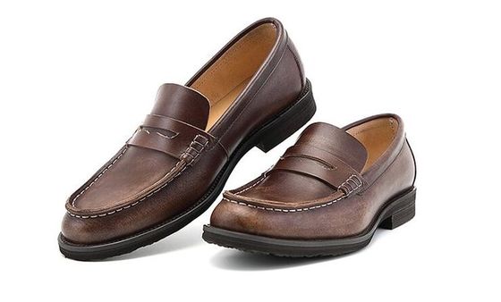 Pria Bernafas Brown Penny Loafers, Sepatu Loafer Kulit Asli