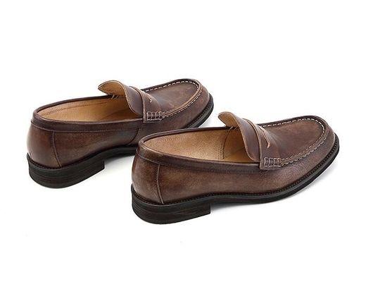 Pria Bernafas Brown Penny Loafers, Sepatu Loafer Kulit Asli