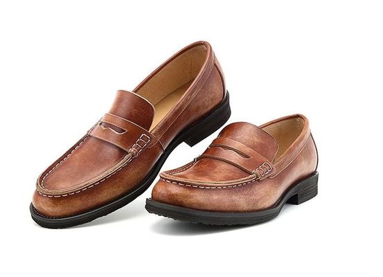 Pria Bernafas Brown Penny Loafers, Sepatu Loafer Kulit Asli