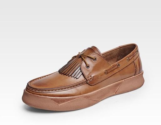 Pria Retro Casual Sepatu Flat Custom Pria Kulit Mengemudi Loafers Dengan Tassels