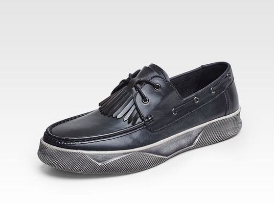 Pria Retro Casual Sepatu Flat Custom Pria Kulit Mengemudi Loafers Dengan Tassels