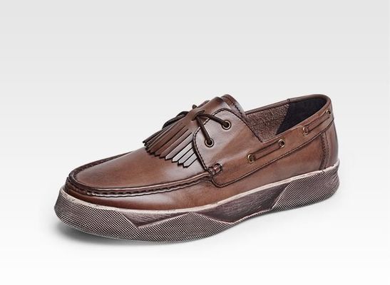 Pria Retro Casual Sepatu Flat Custom Pria Kulit Mengemudi Loafers Dengan Tassels