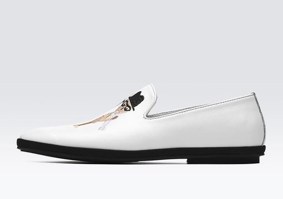 Hand Painted flat soft leather loafers, dicetak pria loafers berpola