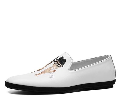 Hand Painted flat soft leather loafers, dicetak pria loafers berpola