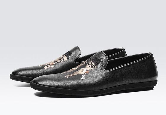 Hand Painted flat soft leather loafers, dicetak pria loafers berpola