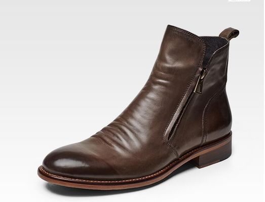 Hitam / cokelat pria sepatu bot kulit gaun, pria desainer sepatu bot tempur dengan alas karet