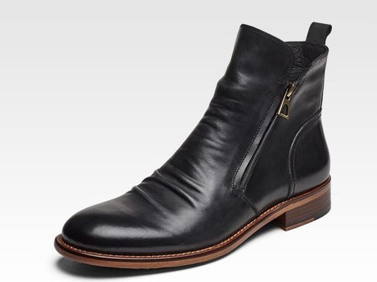 Hitam / cokelat pria sepatu bot kulit gaun, pria desainer sepatu bot tempur dengan alas karet