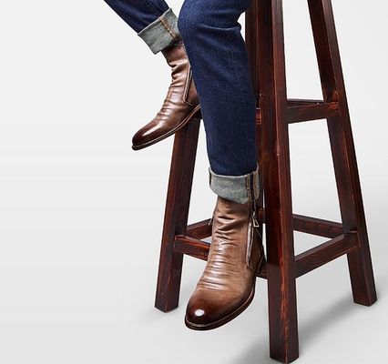 Hitam / cokelat pria sepatu bot kulit gaun, pria desainer sepatu bot tempur dengan alas karet