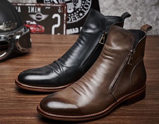 Hitam / cokelat pria sepatu bot kulit gaun, pria desainer sepatu bot tempur dengan alas karet